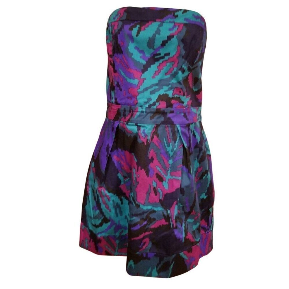 French Connection Cocktail Dress Bubble Skirt Strapless Size 12 Multi Colored